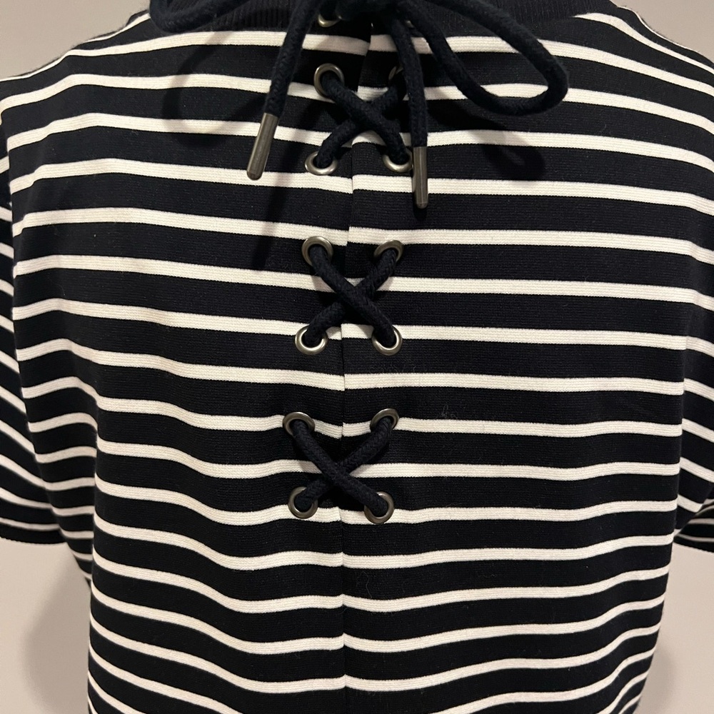 Catherine Malandrino Women's Black/White Stripe Short Sleeve Dress Size L - Picture 4 of 5